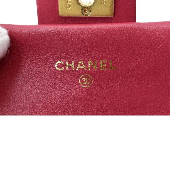CHANEL Top Handle Flap Card Holder Quilted Leather Chain Shoulder Bag Red - Picture 14 of 14